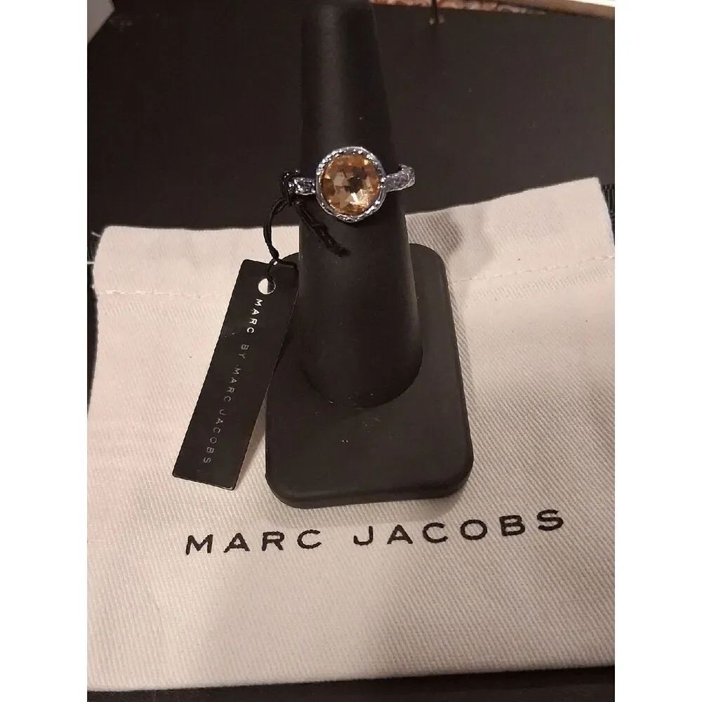 Marc Jabobs Sterling Silver Quartz Ring Sighned Size 6 New With Tags And Pouch - Picture 6 of 6